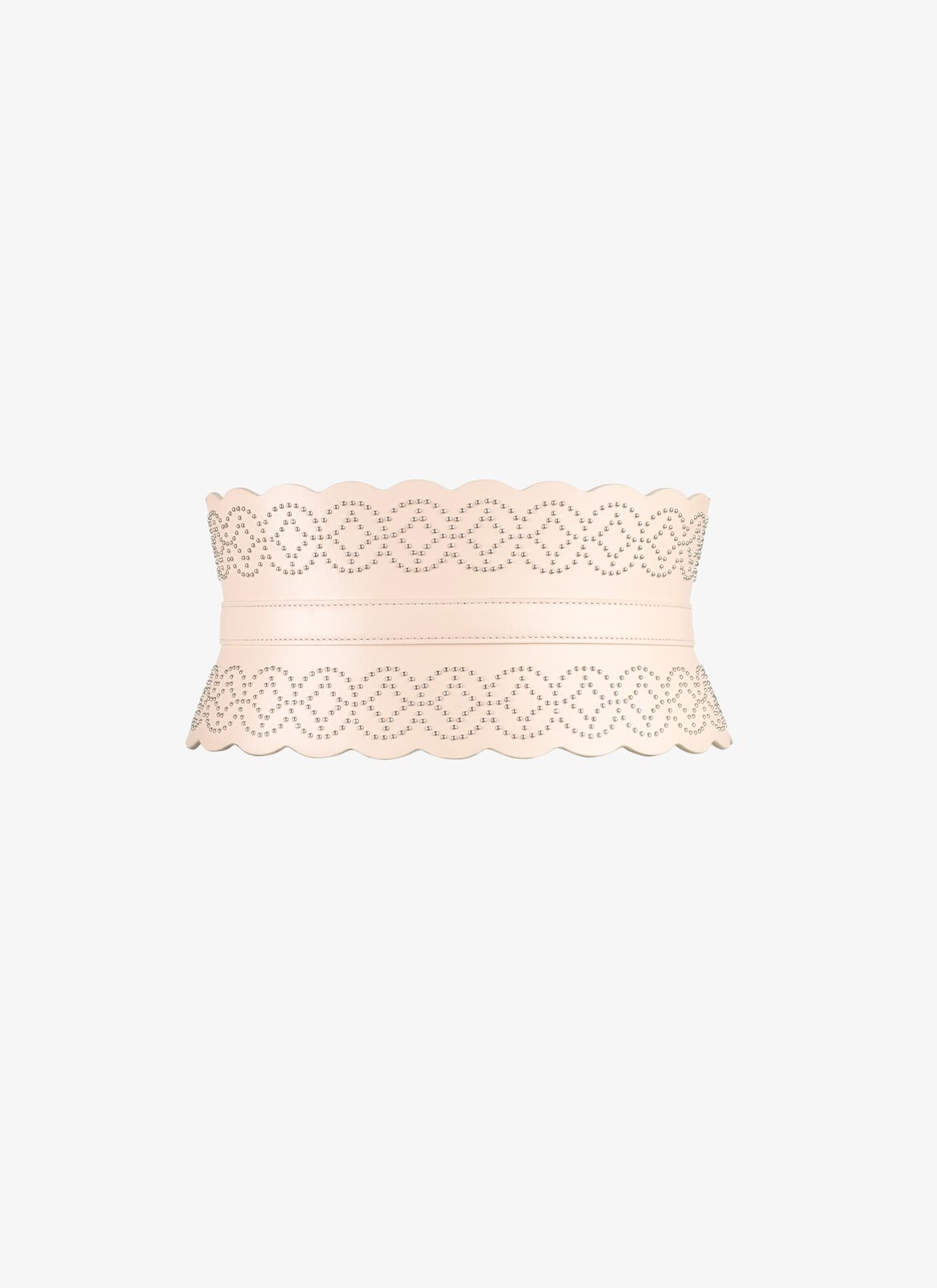 CORSET BELT CUIR LUX CLOU ARABESQUE GALET ALAÏA PEBBLE GREY CORSET BELT CUIR LUX CLOU ARABESQUE GALET